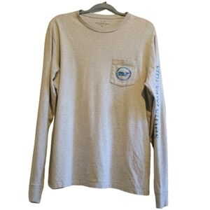 Vineyard Vines Men’s M Long Sleeve Gray T-Shirt‎ Pocket Logo Blue Camo Whale...
